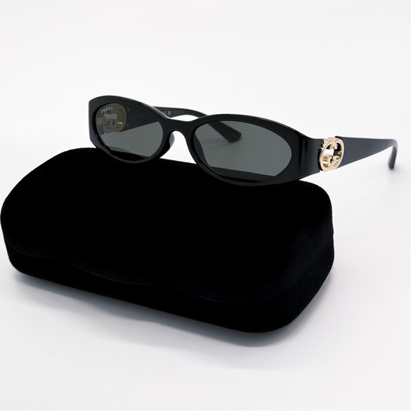 NEW GUCCI GG1660S 001 OVAL BLACK GREY WOMEN SUNGLASSES GUCCI - Picture 3 of 13